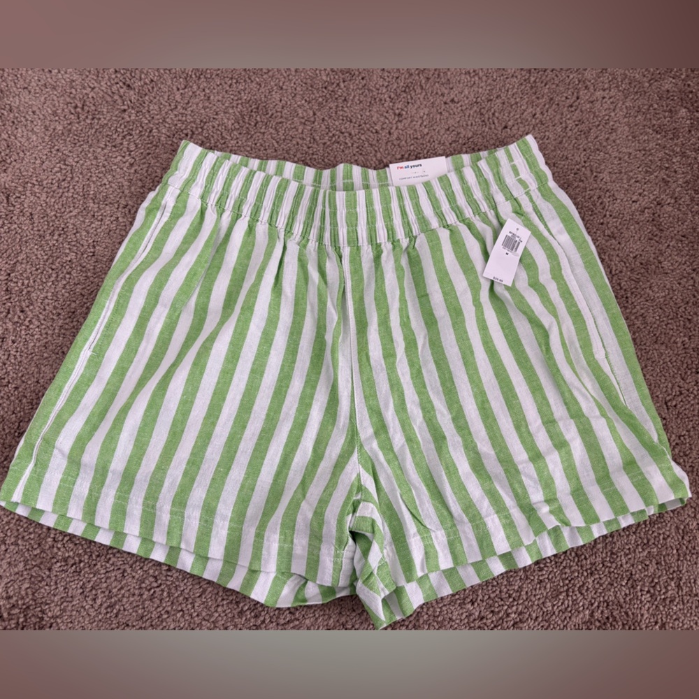 Vibrant Green and White Striped Shorts